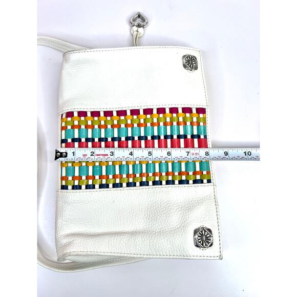 Brighton White Leather Shoulder Purse Bag Colorful Woven Front - Picture 14 of 16